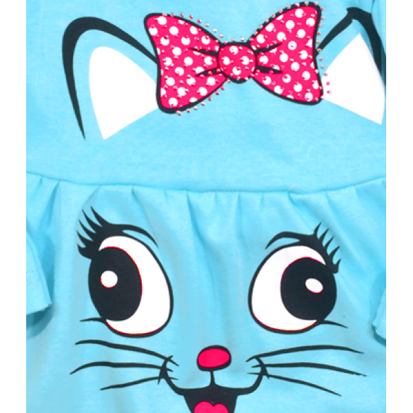 05-0623 "Kitty" Платье для девочки, интерлок, 3-7 лет, бирюзовый