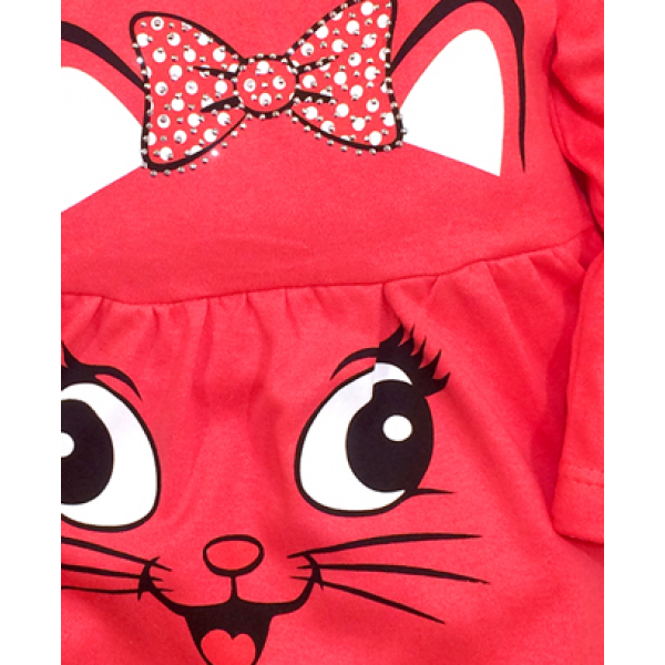 05-0624 "Kitty" Платье для девочки, интерлок, 3-7 лет, коралловый