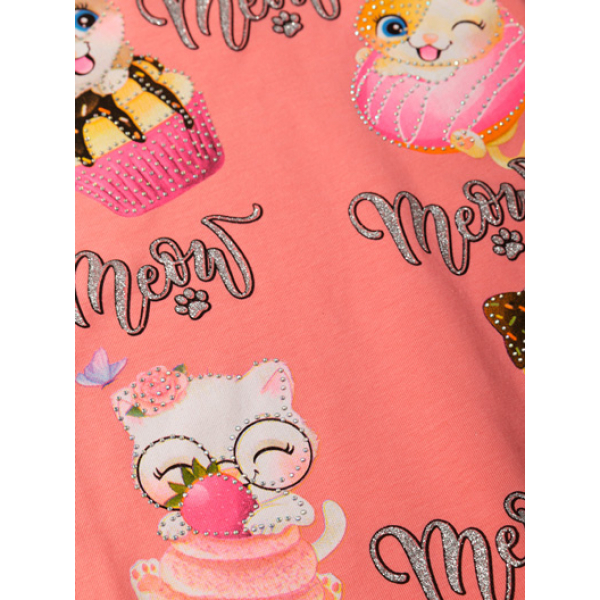 12-140279-1 "Meow" Футболка для девочки, 1-4 года, малиновый