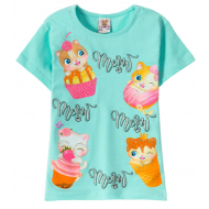 12-140279-4 "Meow" Футболка для девочки, 1-4 года, ментоловый 12-140279-4 "Meow" Футболка для девочки, 1-4 года, ментоловый