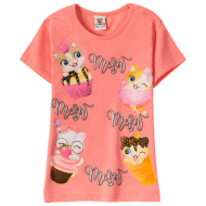 12-140279-5 "Meow" Футболка для девочки, 1-4 года, коралловый 12-140279-5 "Meow" Футболка для девочки, 1-4 года, коралловый