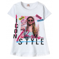 12-91265-3 "Style" Футболка для девочки, 9-12 лет, белый 12-91265-3 "Style" Футболка для девочки, 9-12 лет, белый