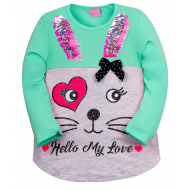 12-360806-5 "Hello" Туника для девочки, 3-6 лет, ментол 12-360806-5 "Hello" Туника для девочки, 3-6 лет, ментол