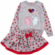 20-12735 Костюм с юбкой для девочки, 2-6 лет, меланж\красный 20-12735 Костюм с юбкой для девочки, 2-6 лет, меланж\красный