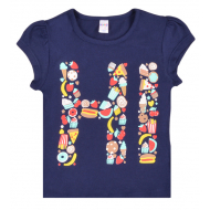 20-102-88 "Hi" Футболка для девочки, 4-8 лет, синяя ночь 20-102-88 "Hi" Футболка для девочки, 4-8 лет, синяя ночь