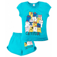 20-202207 "Cattitude" Костюм для девочки, 4-8 лет, бирюзовый 20-202207 "Cattitude" Костюм для девочки, 4-8 лет, бирюзовый