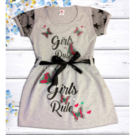 47-06371 "Girls Rule" Платье для девочки, 2-5 лет, меланж 47-06371 "Girls Rule" Платье для девочки, 2-5 лет, меланж