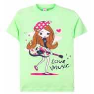 11-690205 "Love music" футболка для девочек, 6-9 лет, салатовый 11-690205 "Love music" футболка для девочек, 6-9 лет, салатовый