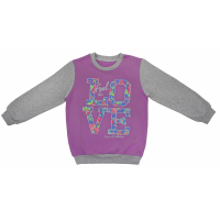 50-261201 "Love" Джемпер для девочки, футер, сиреневый/меланж 50-261201 "Love" Джемпер для девочки, футер, сиреневый/меланж