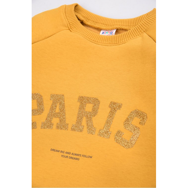 20-1262-3 "Paris" Толстовка утепленная для девочки, 3-7 лет, горчичный