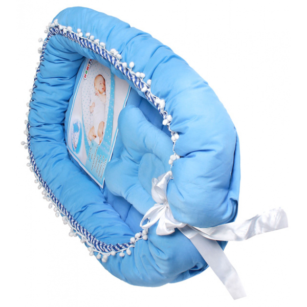 45-5691 Гнездышко - кокон для новорожденных с мягкой подушкой, голубой